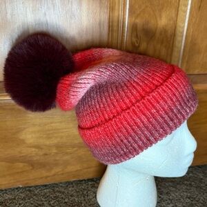 Norla Canada Striped Pom Pom Beanie Knit alpaca, wool, cotton, acrylic Hat A 102